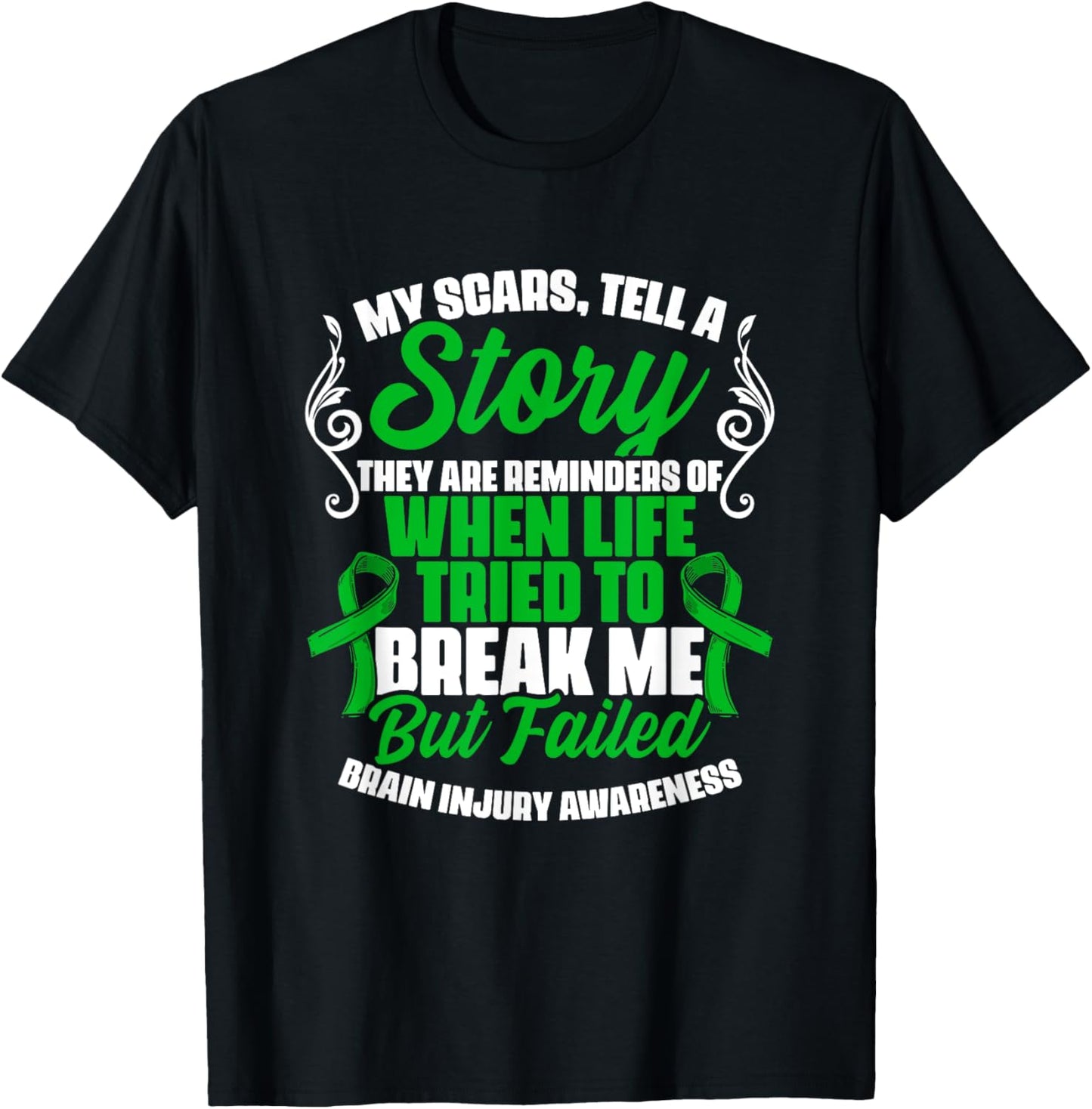 Scars Tell Story Traumatic Brain Injury Support TBI Survivor T-Shirt - T-Shirt | Black