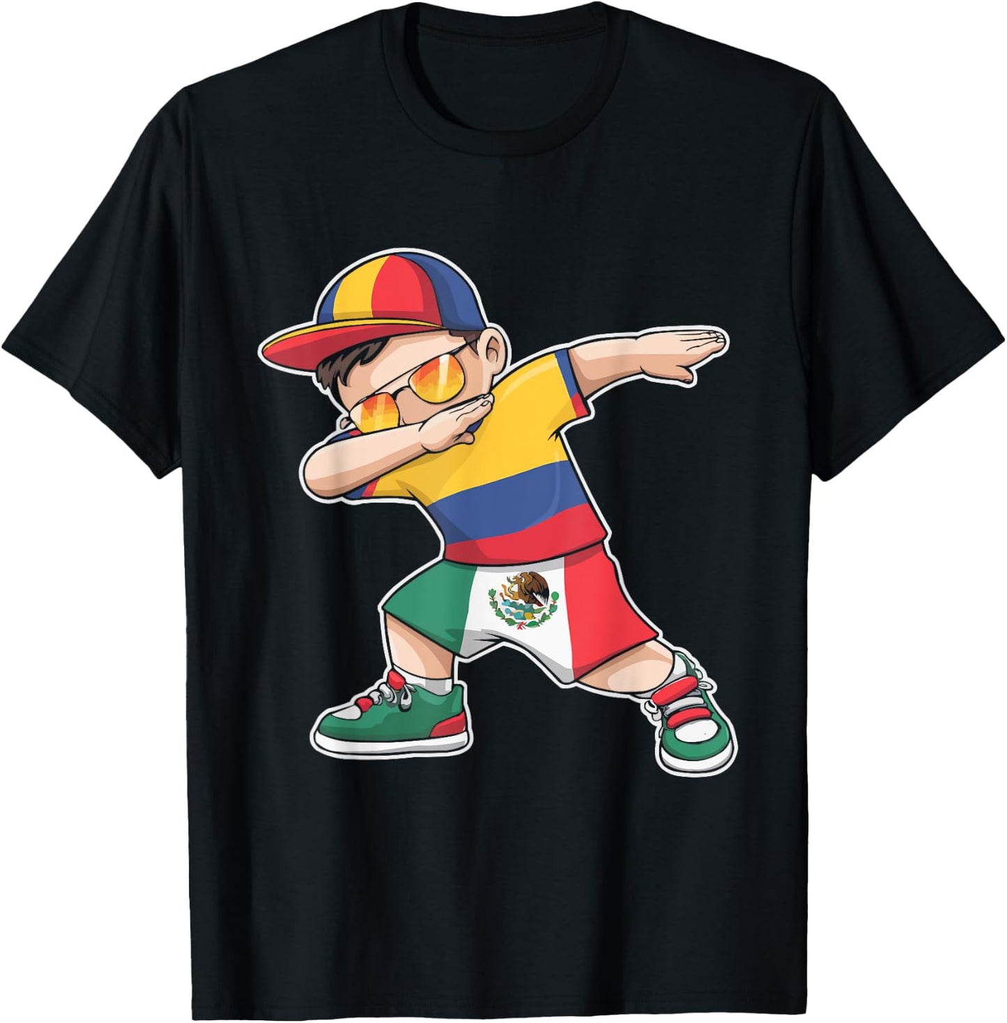 Half Columbian Half Mexican Mexico Flag Columbia T-Shirt - T-Shirt | Black