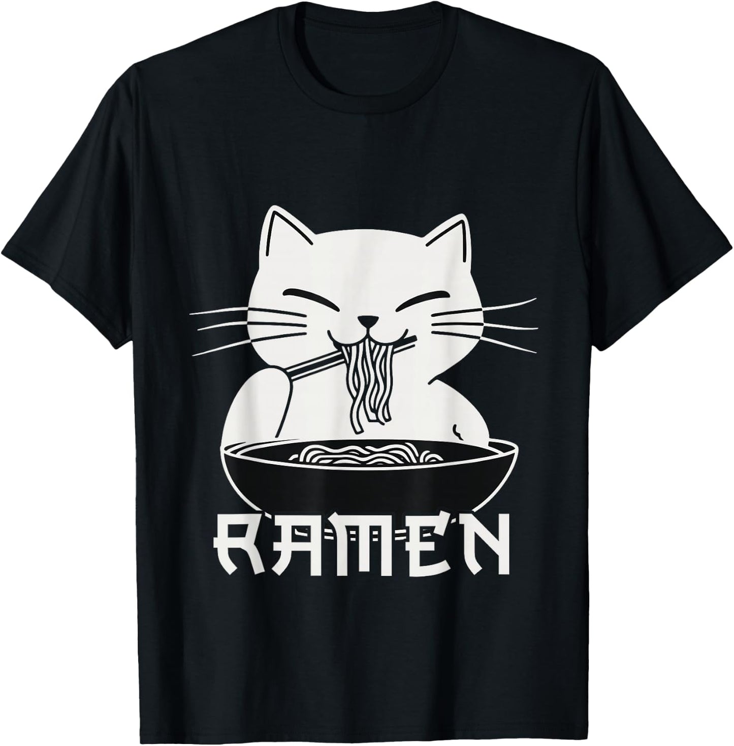Kawaii Noodles Soup Anime Japanese Ramen Cat Teens Girls T-Shirt - T-Shirt | Black