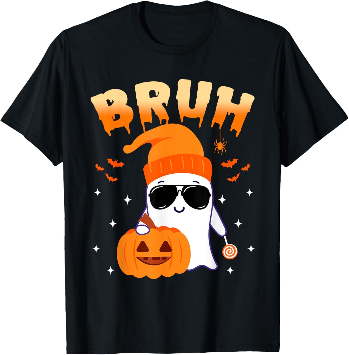 Bruh Ghost Halloween Cute Ghost Trick Or Treat Candy Kids T-Shirt - T-Shirt | Black