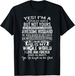 Wife Husband Born In October Romantic Birthday Girlfriend T-Shirt - T-Shirt | Black