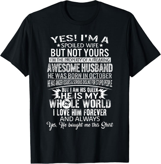 Wife Husband Born In October Romantic Birthday Girlfriend T-Shirt - T-Shirt | Black