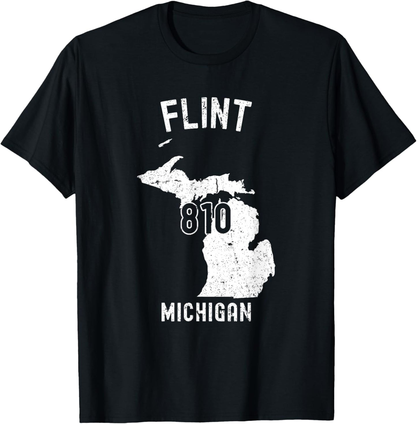 Flint Michigan MI 810 Vintage Athletic Style T-Shirt - T-Shirt | Black