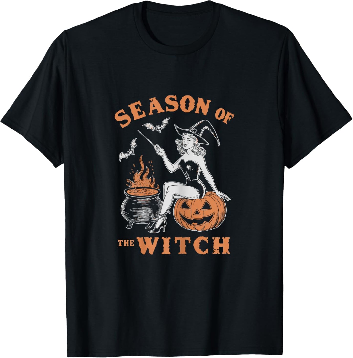Season of the Witch Spooky Pumpkin Halloween T-Shirt - T-Shirt | Black