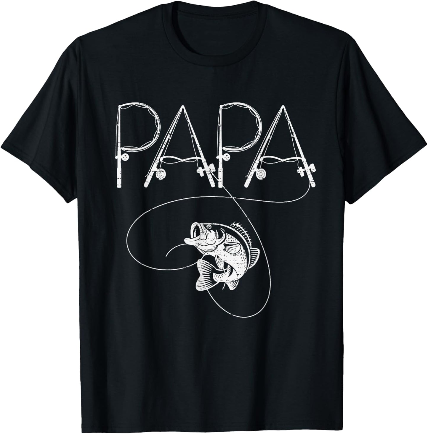 Fishing Papa Rod Fisherman Fish Lover Dad Father's Day T-Shirt - T-Shirt | Black