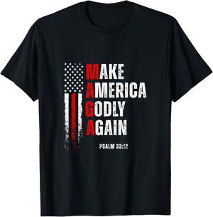 Jesus Make America Godly Again American Patriot Christian T-Shirt - T-Shirt | Black