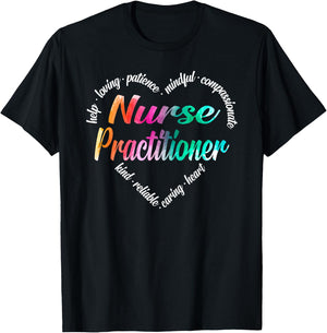 Nurse Practitioner Heart Word Cloud Watercolor Rainbow T-Shirt - T-Shirt | Black