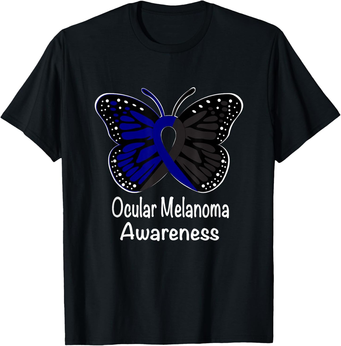 Ocular Melanoma Awareness Warrior Black & Blue Ribbon T-Shirt - T-Shirt | Black