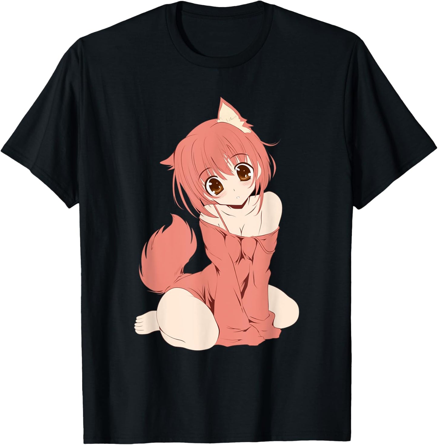 Japanese Anime Persian Cat Girl Cute Manga Otaku Catgirl T-Shirt - T-Shirt | Black