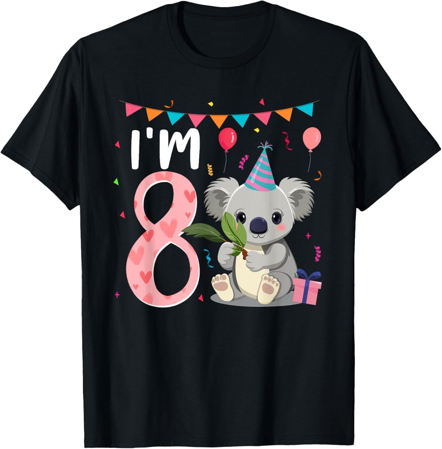 8th Birthday Girl Koala Bear 8 Year Old T-Shirt - T-Shirt | Black