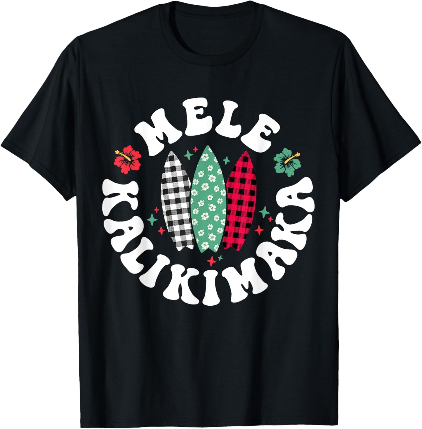 Mele Kalikimaka Christmas In Hawaii Hawaiian Surfing Beach Women Kids T-Shirt - T-Shirt | Black