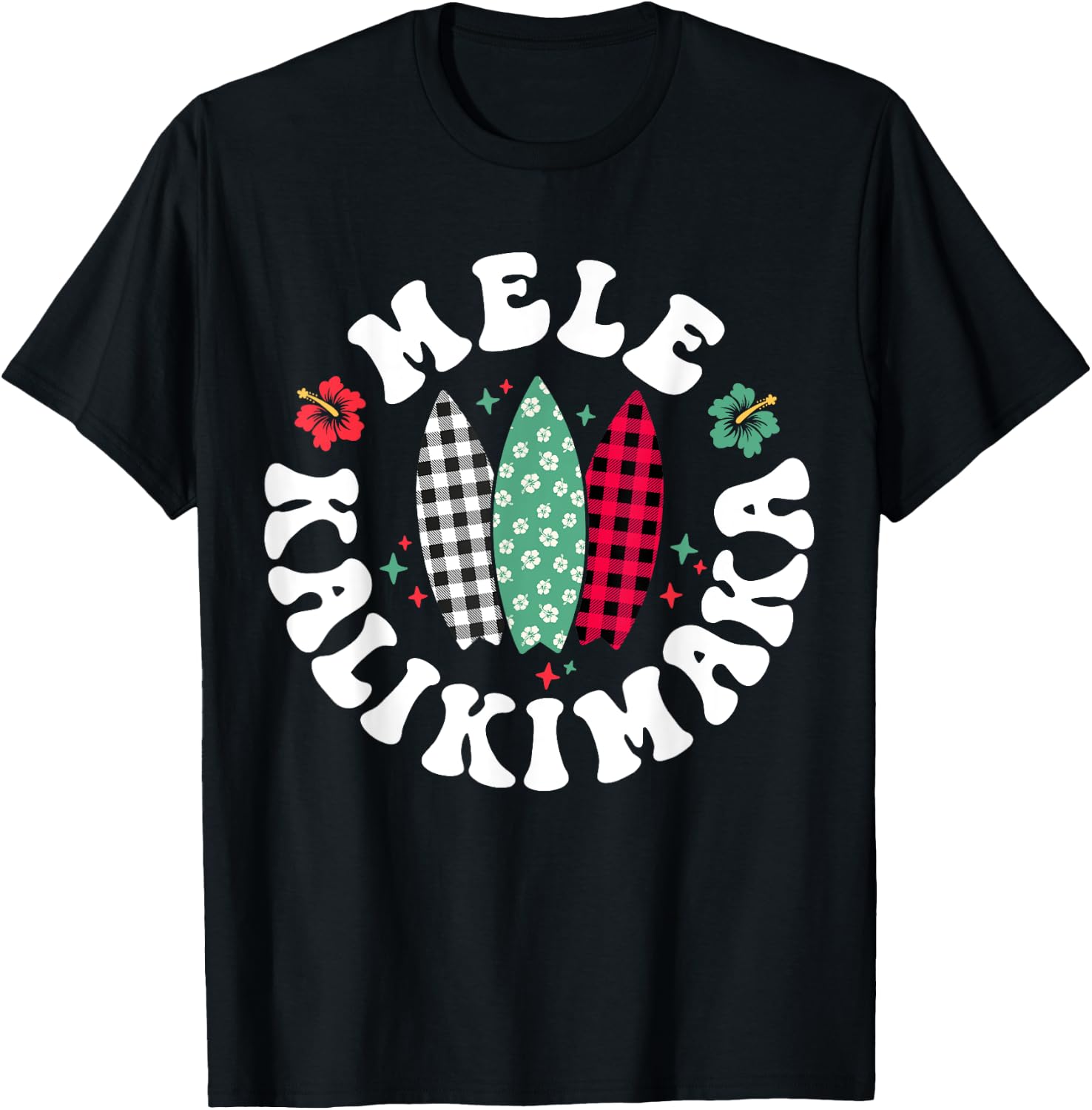 Mele Kalikimaka Christmas In Hawaii Hawaiian Surfing Beach Women Kids T-Shirt - T-Shirt | Black