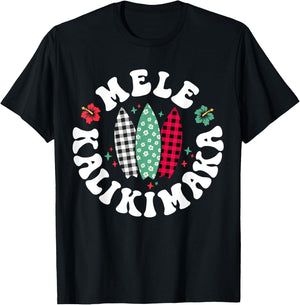 Mele Kalikimaka Christmas In Hawaii Hawaiian Surfing Beach Women Kids T-Shirt - T-Shirt | Black