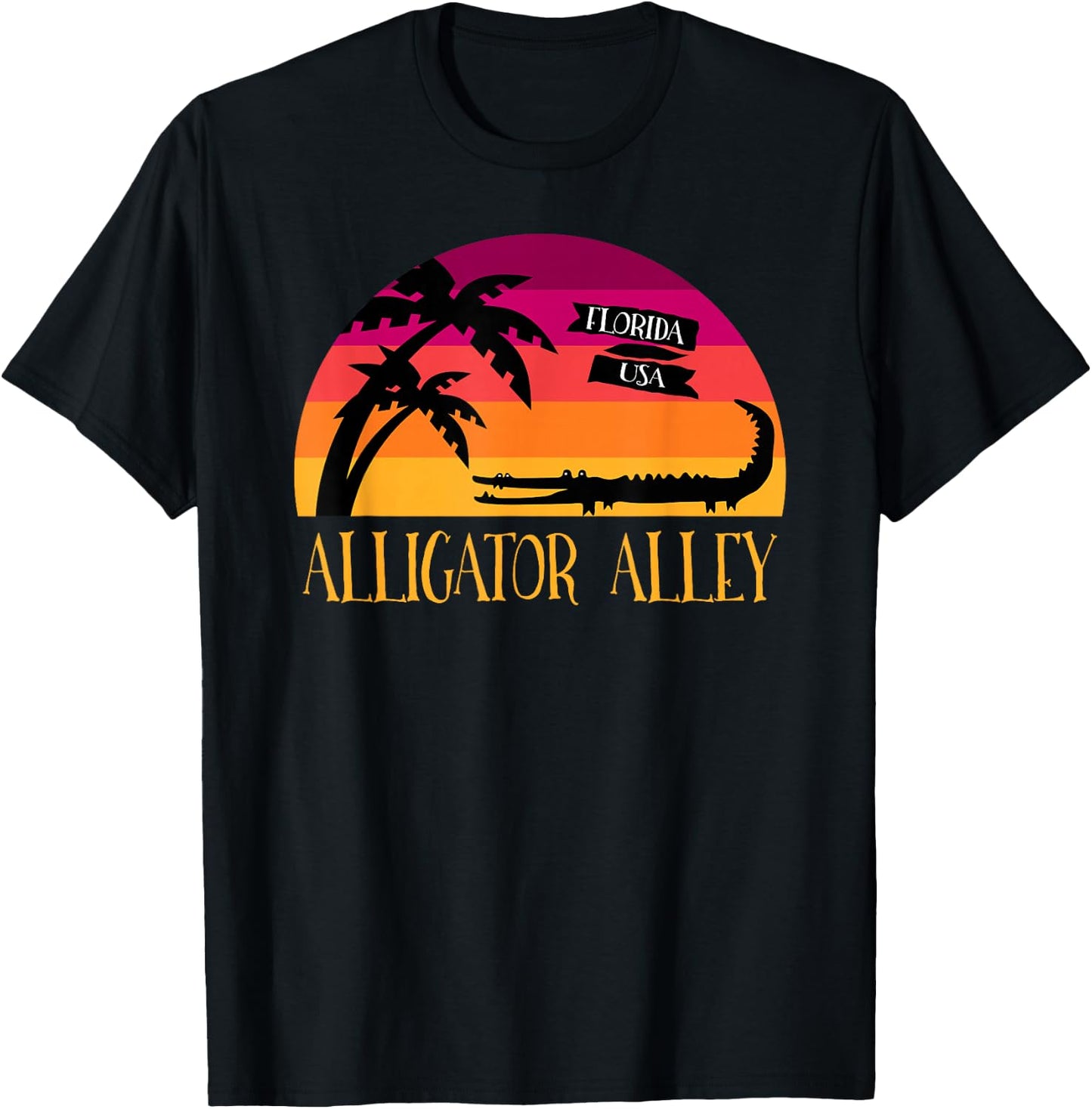 Alligator Alley Retro Sunset Florida T-Shirt - T-Shirt | Black