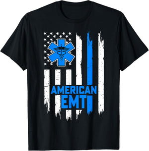 American EMT USA Flag 4th of July Educated Paramedic Gifts T-Shirt - T-Shirt | Black
