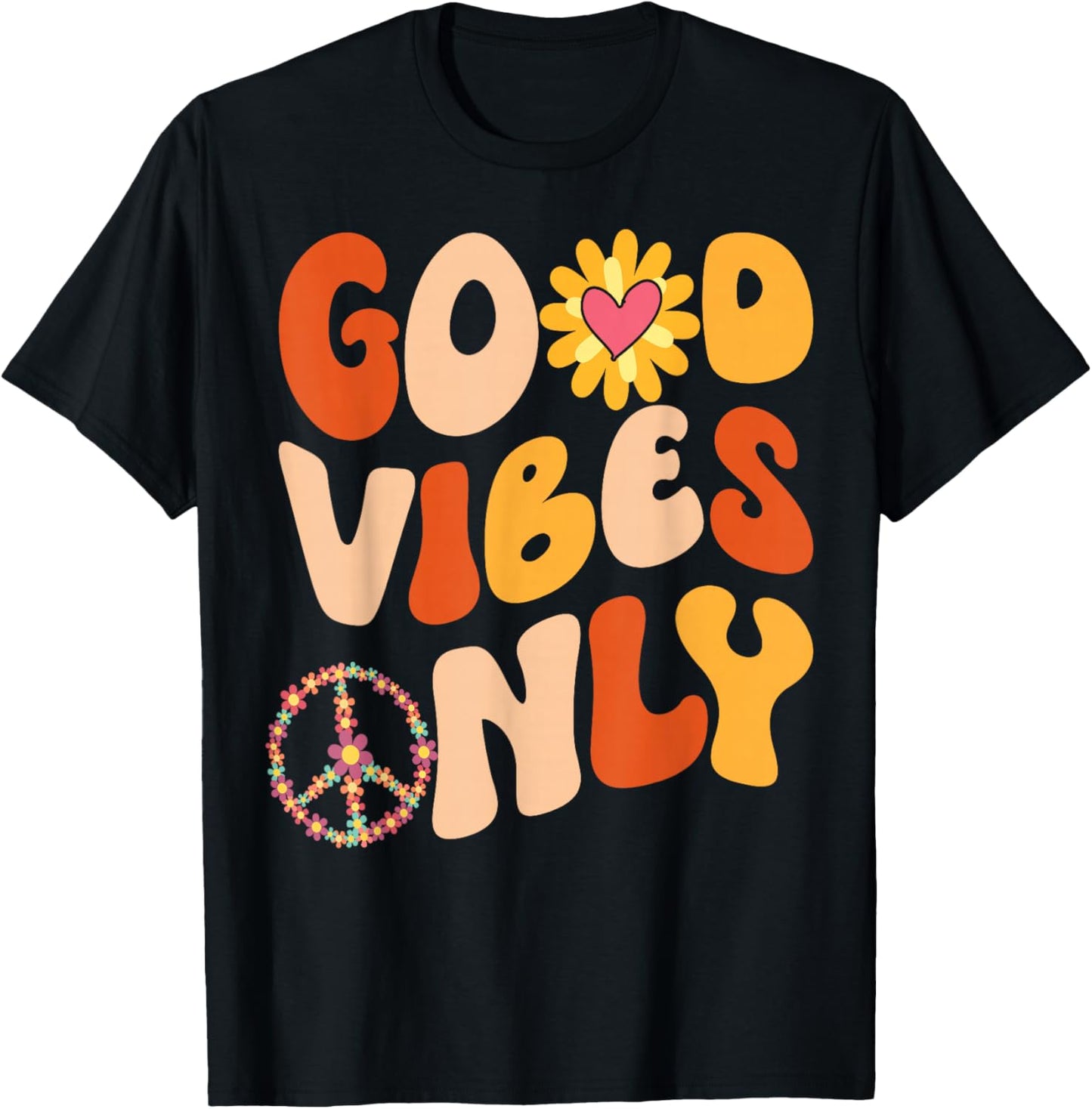 GOOD VIBES ONLY PEACE LOVE 60s 70s Tie Dye Groovy Hippie T-Shirt - T-Shirt | Black