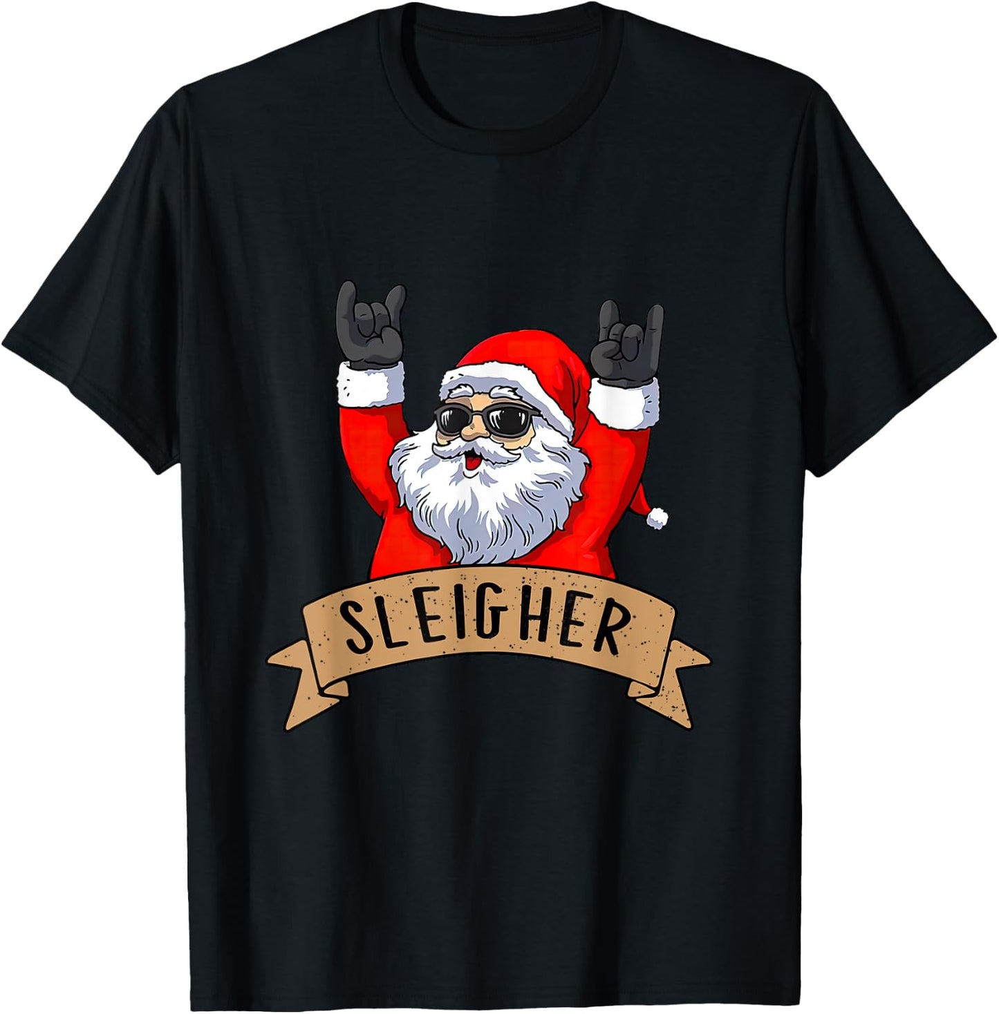 Funny Santa Rocker Christmas Rock Sleigher Men Women Kid Boy T-Shirt - T-Shirt | Black