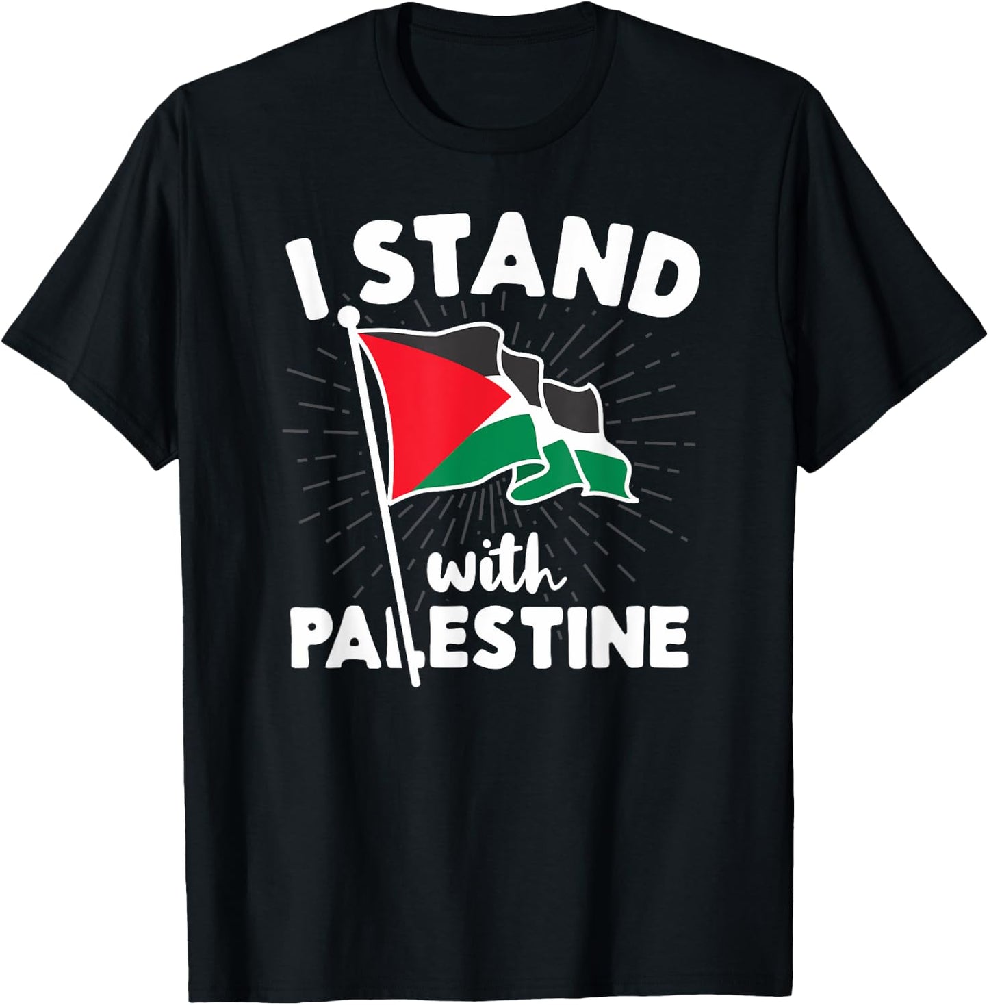 I Stand With Palestine Flag Arabic Freedom Non-Distressed T-Shirt - T-Shirt | Black