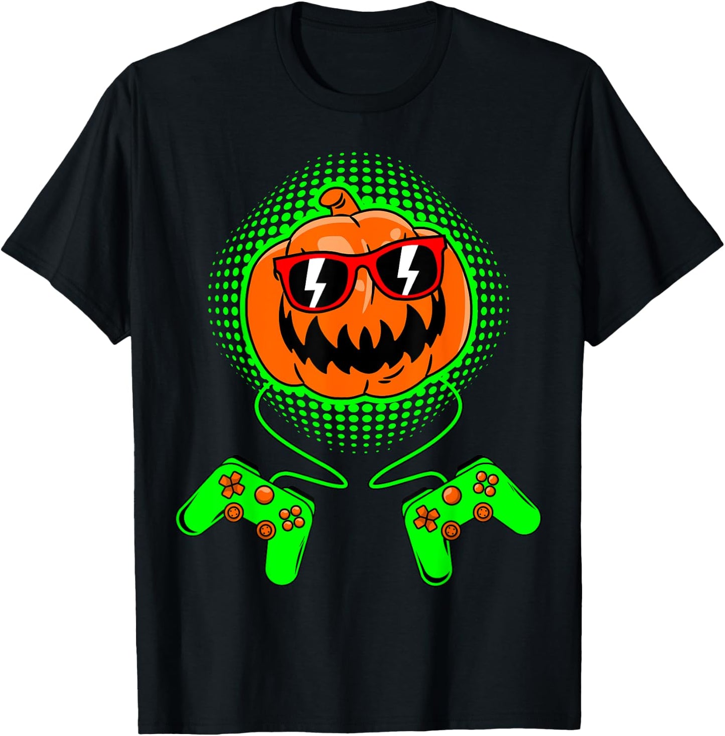 Boys Halloween Jack O Lantern Gamer Kids Men Halloween T-Shirt - T-Shirt | Black
