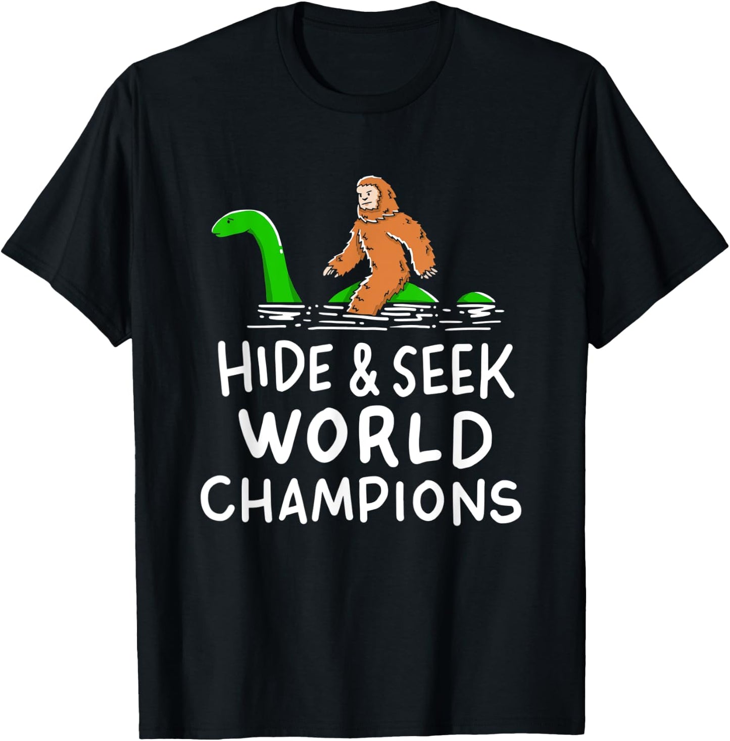 Bigfoot Riding Loch Ness Monster Gift A Champion T-Shirt - T-Shirt | Black