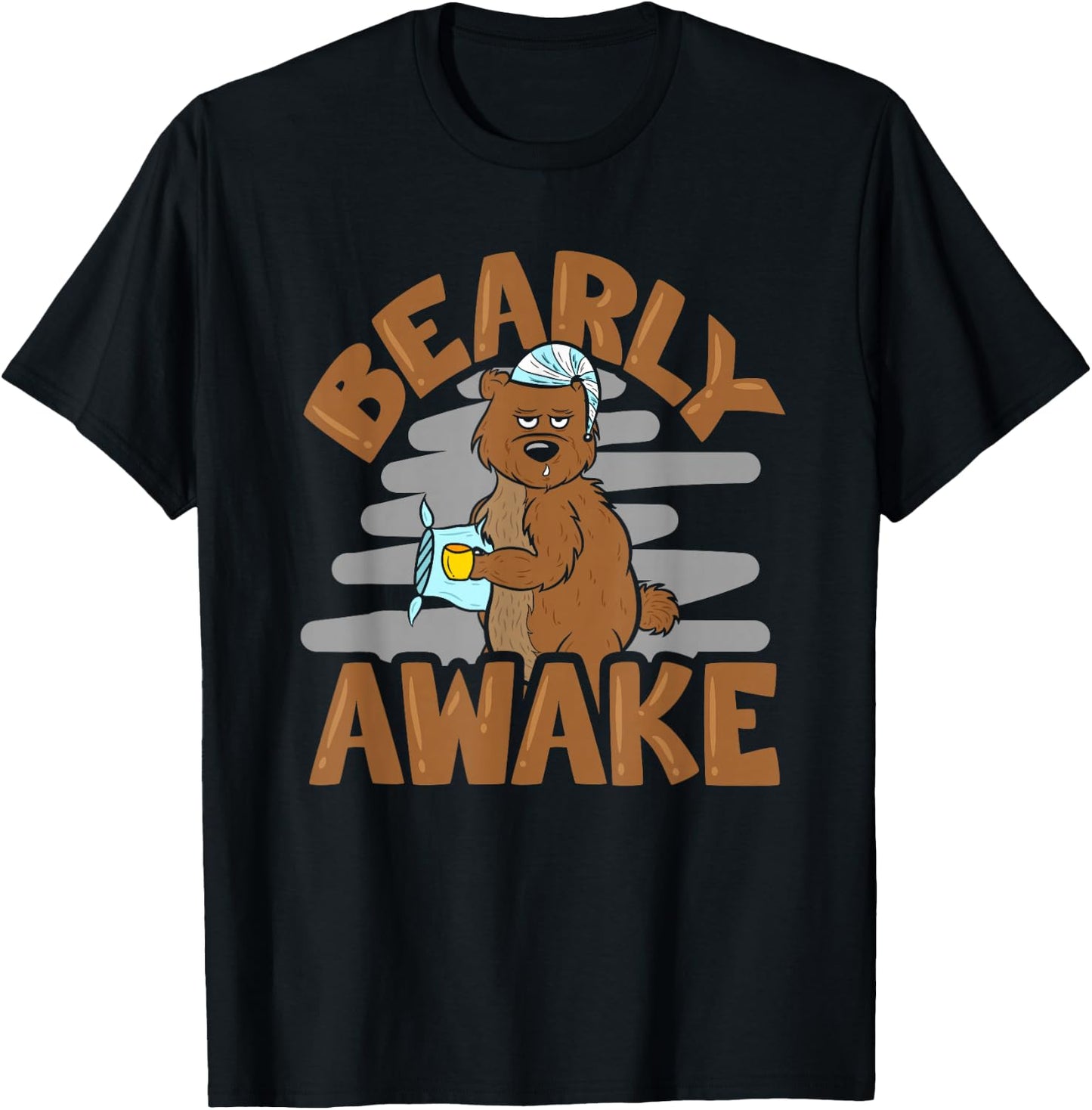 Bearly Awake Sleepy Bear in Pyjamas with Coffee T-Shirt - T-Shirt | Black
