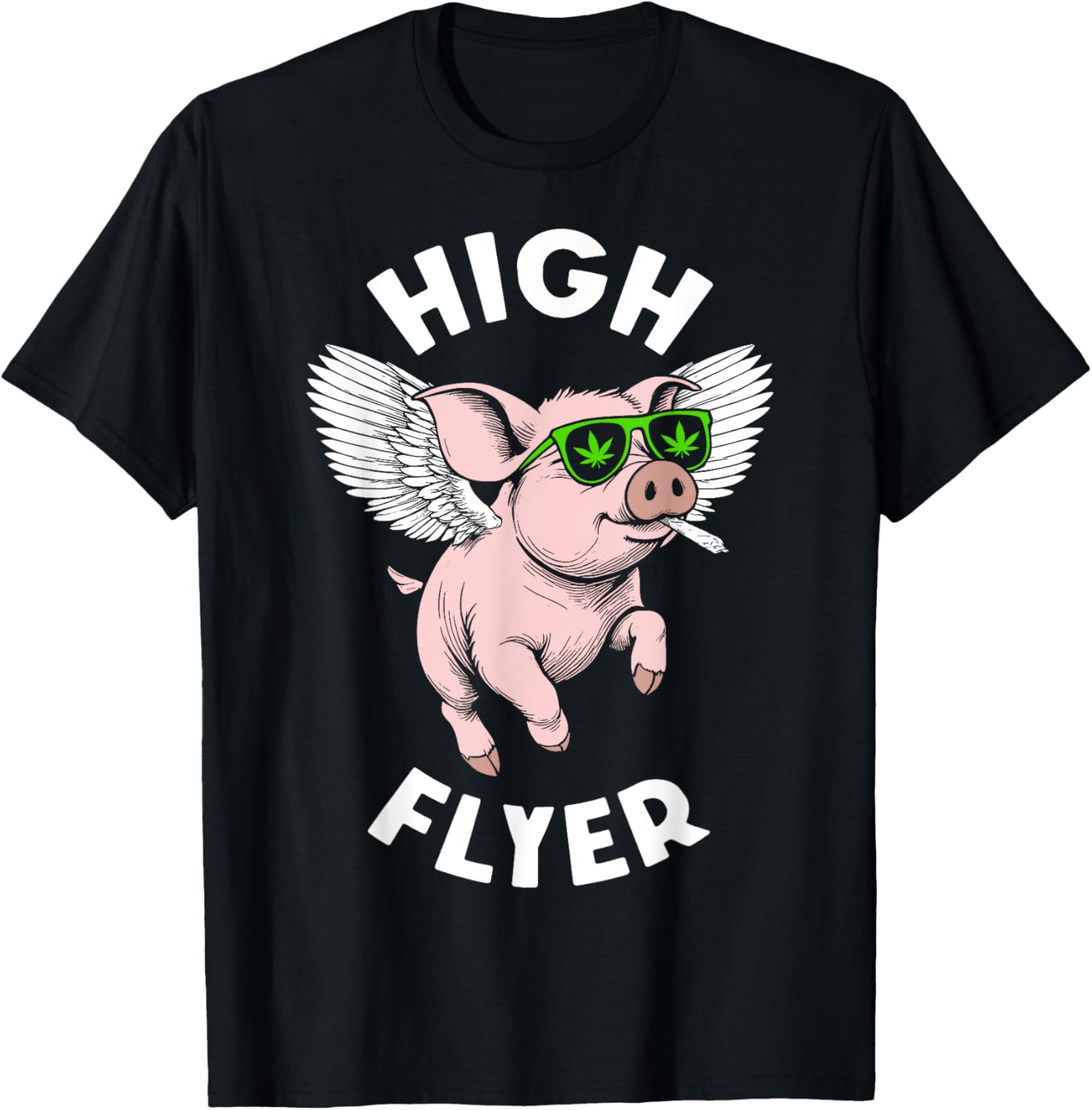 420 Marijuana Funny Pig Lover High Flyer Stoner Weed Pot T-Shirt - T-Shirt | Black