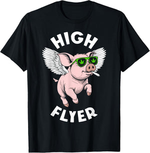 420 Marijuana Funny Pig Lover High Flyer Stoner Weed Pot T-Shirt - T-Shirt | Black