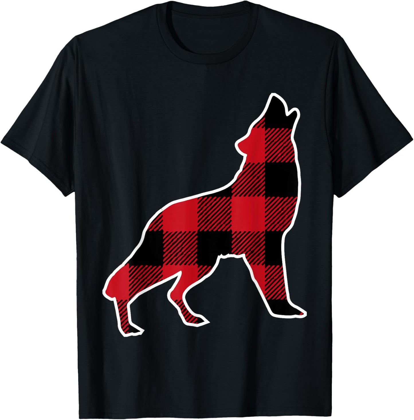 Wolf Family Shirt | Red Plaid Buffalo Matching Family Pajama T-Shirt - T-Shirt | Black