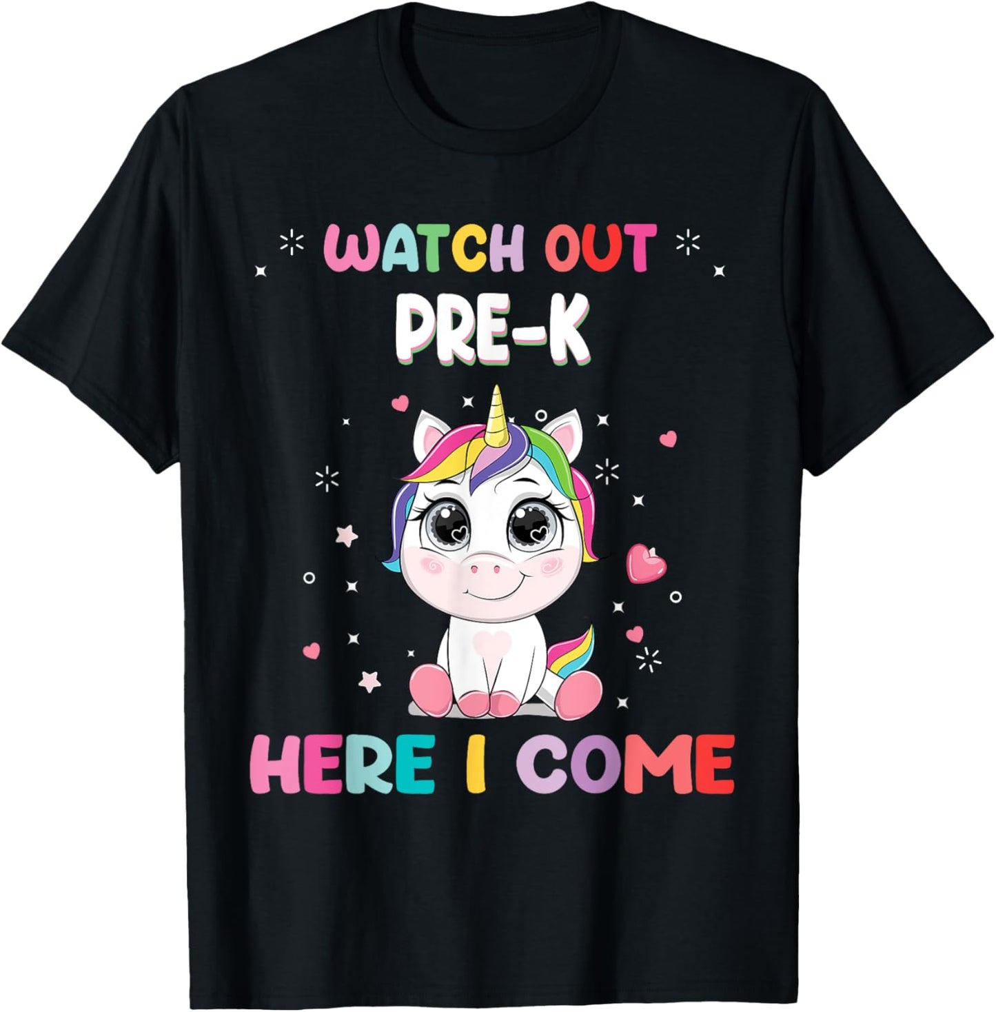 Watch Out Pre-K Here I Come Unicorn Back To School T-Shirt - T-Shirt | Black
