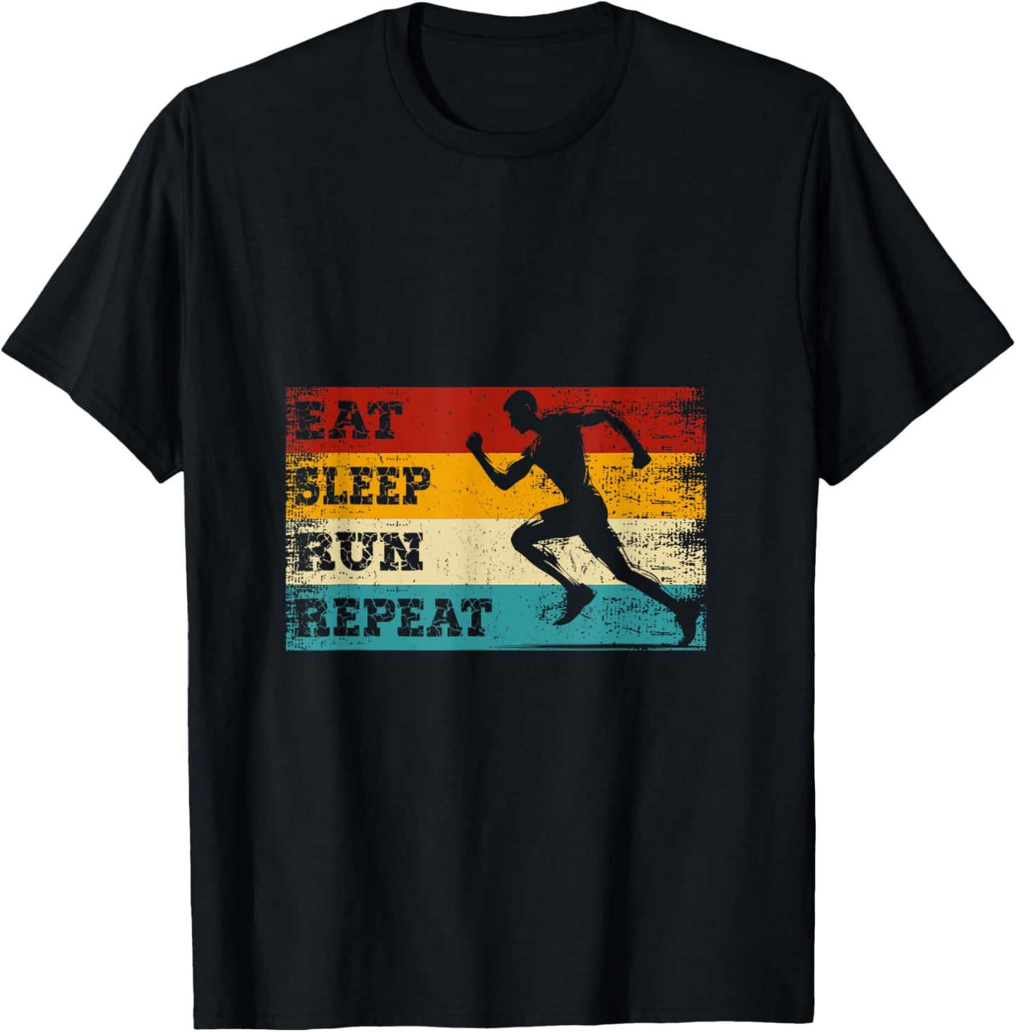 Eat Sleep Run Repeat Shirt Marathon Runner Vintage Retro T-Shirt - T-Shirt | Black