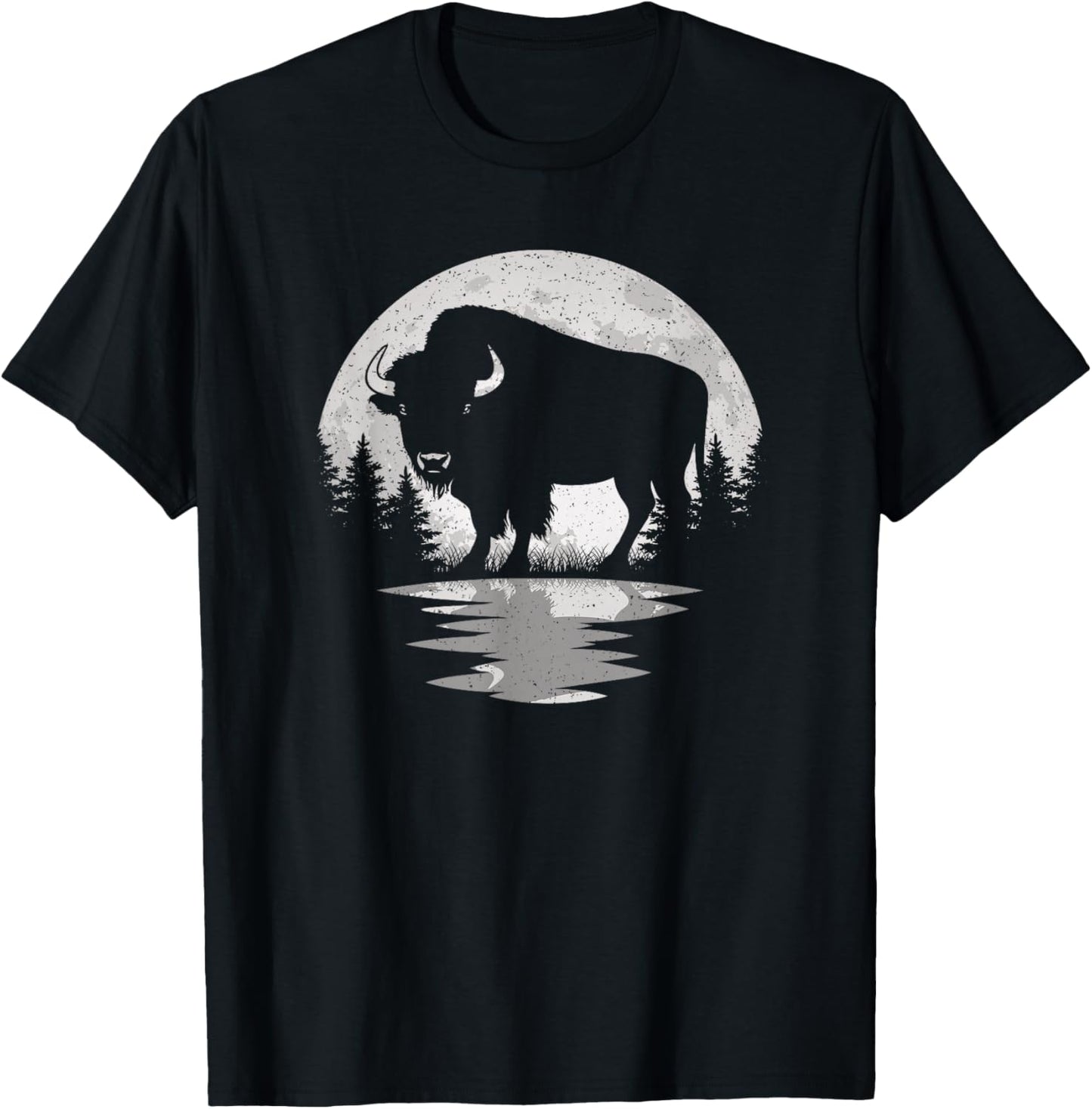 Bison Lover Moon Vintage Buffalo Men Women Kids T-Shirt - T-Shirt | Black