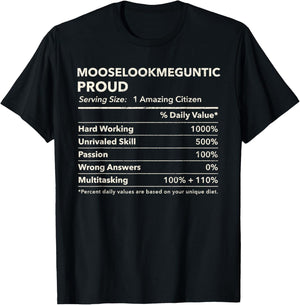 Mooselookmeguntic, Maine Proud Nutrition Facts T-Shirt - T-Shirt | Black