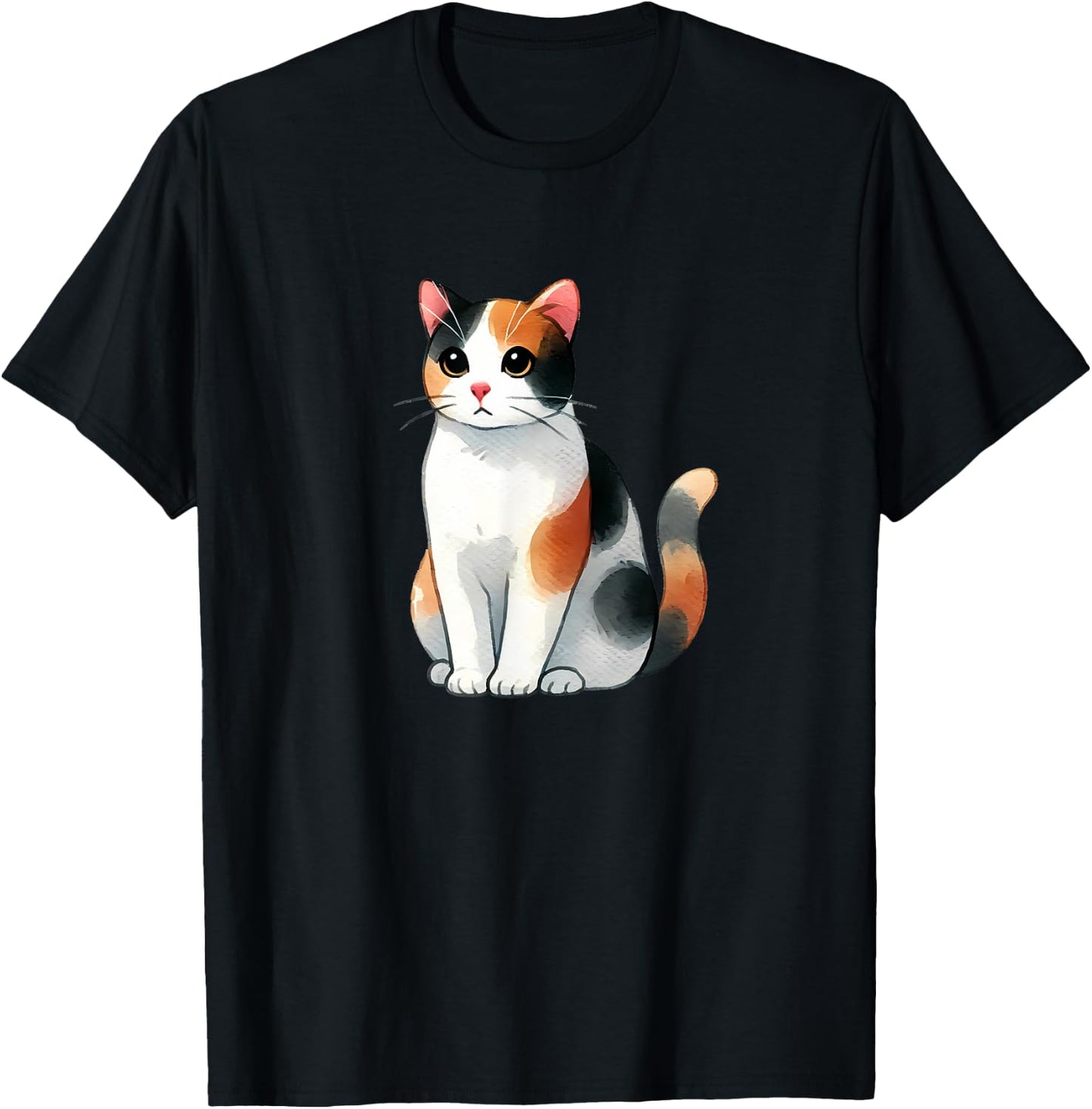 Cute Calico Cat Women Kids T-Shirt - T-Shirt | Black