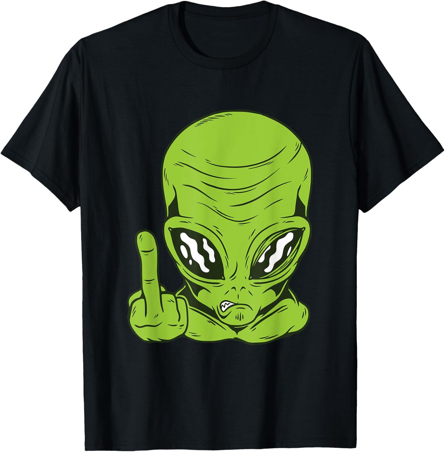 Funny Angry Alien Head Flipping the Bird Middle Finger T-Shirt - T-Shirt | Black
