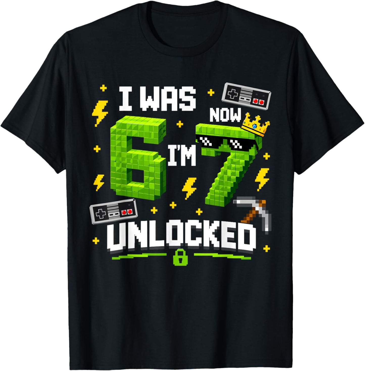 7th Birthday I was 6 Now I'm 7 Unlocked 67 Boys Kids Youth T-Shirt - T-Shirt | Black