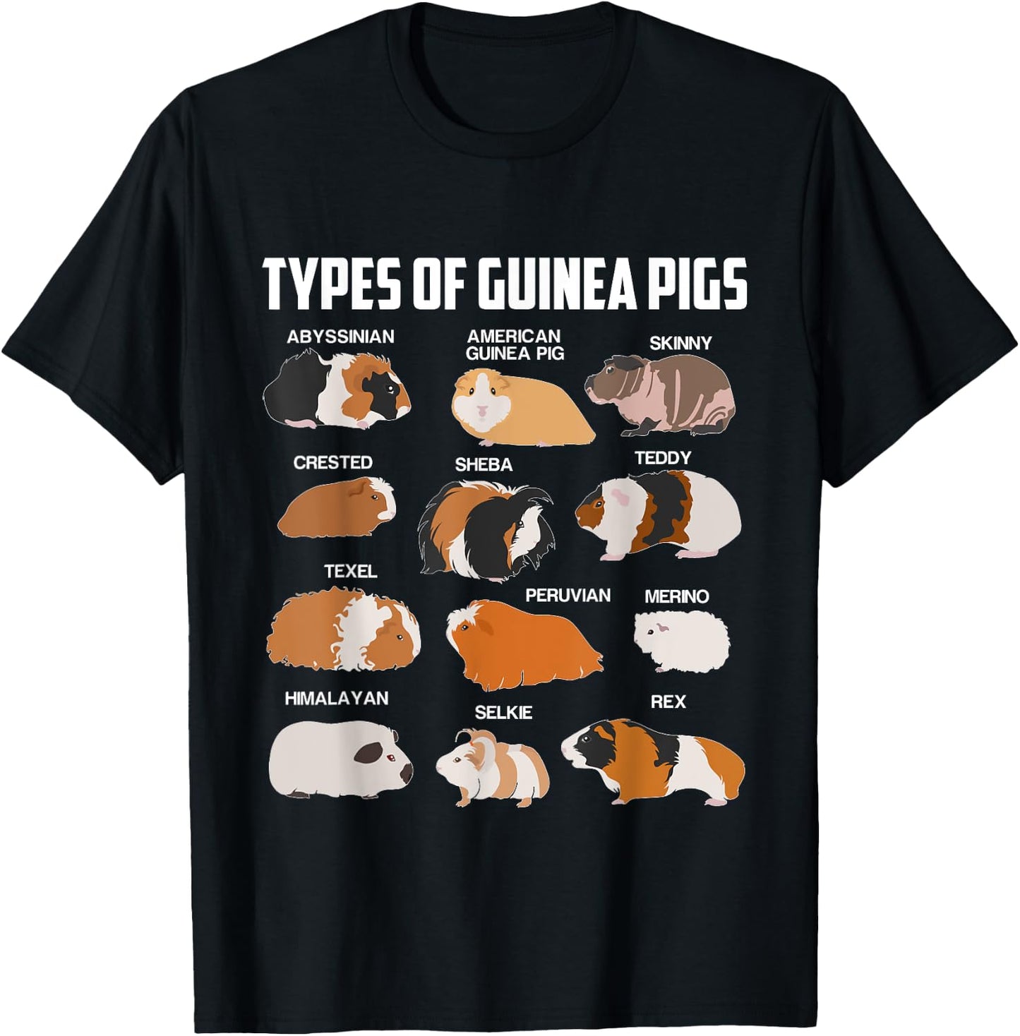 Different Types Guinea Pig Pet Gift T-Shirt - T-Shirt | Black