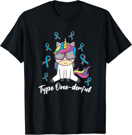 Type 1 Diabetes T1D Unicorn Type One-derful Awareness T-Shirt - T-Shirt | Black