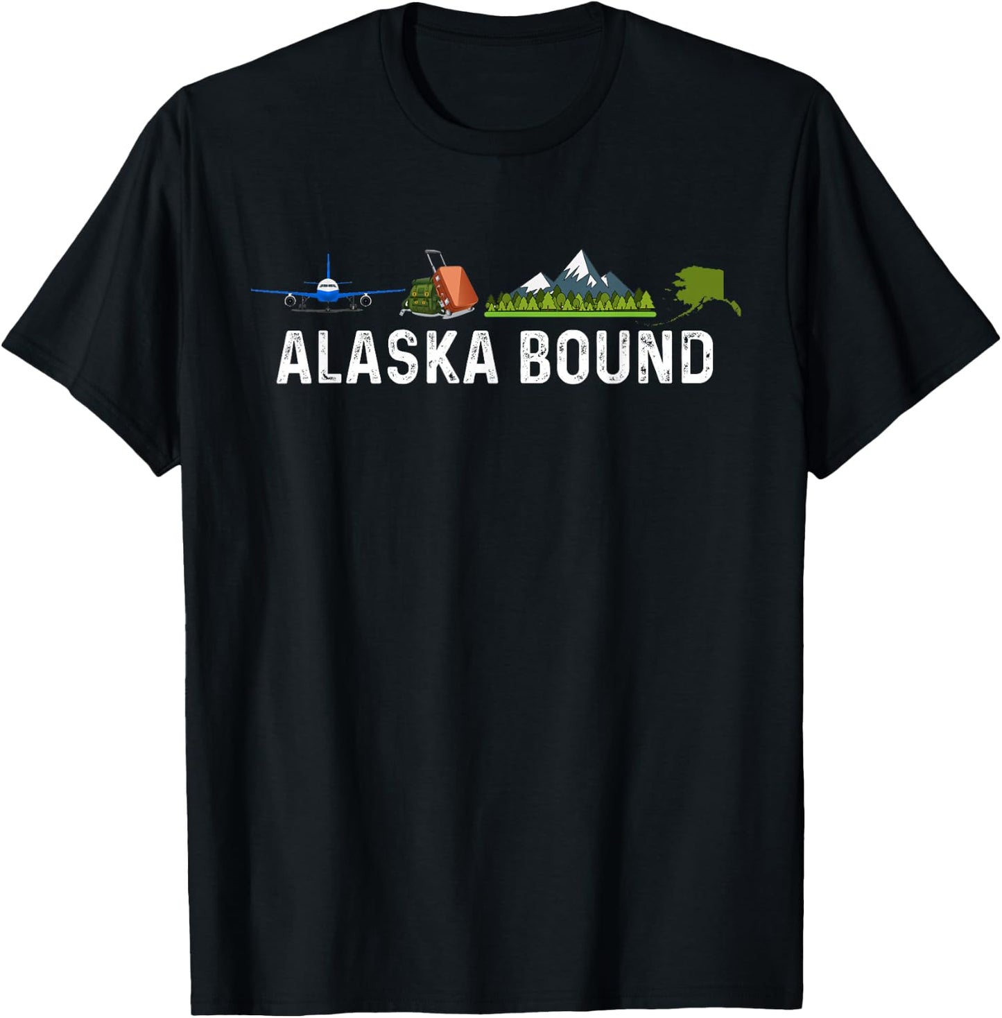 Alaska Bound Airplane Luggage and Mountains T-Shirt - T-Shirt | Black