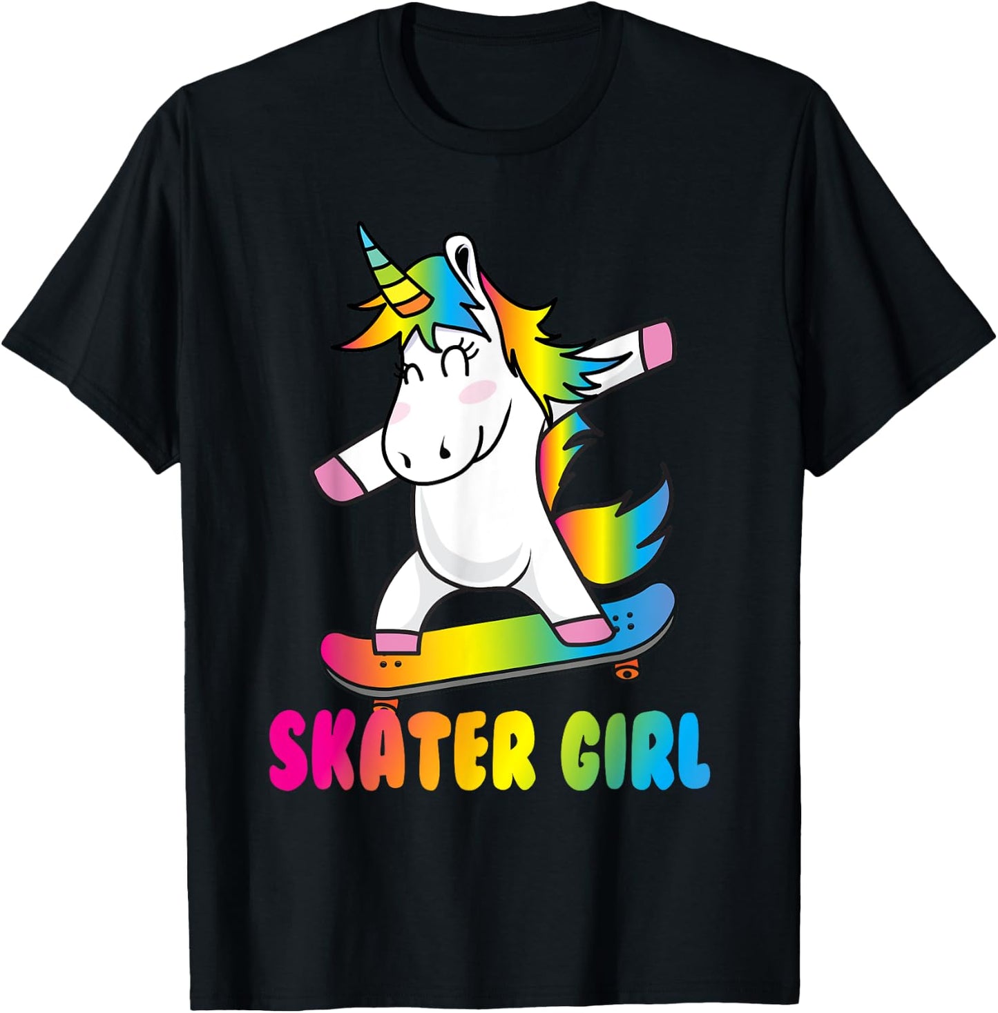 Skater Girl Funny Cute Unicorn Skating Cool Skateboard T-Shirt - T-Shirt | Black