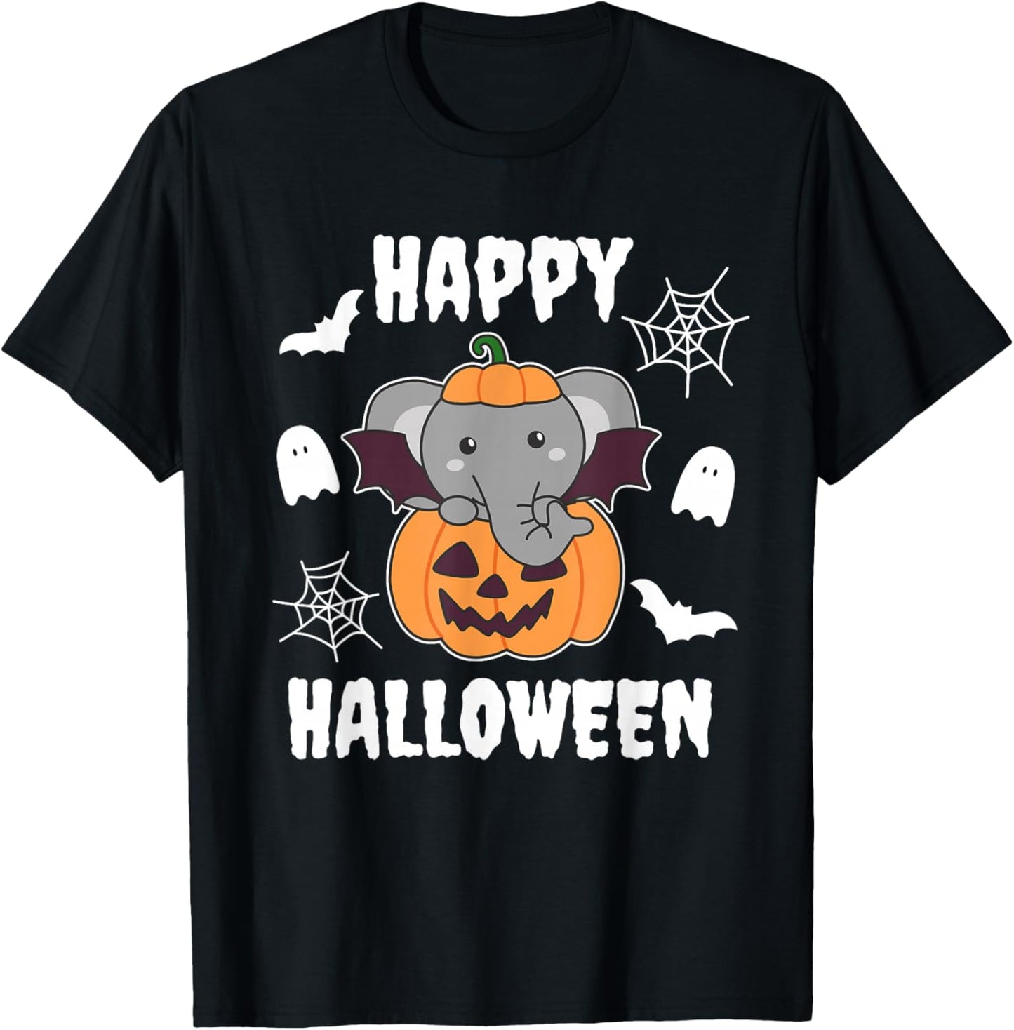 Elephant Happy Halloween Pumpkin Bat Elephant T-Shirt - T-Shirt | Black