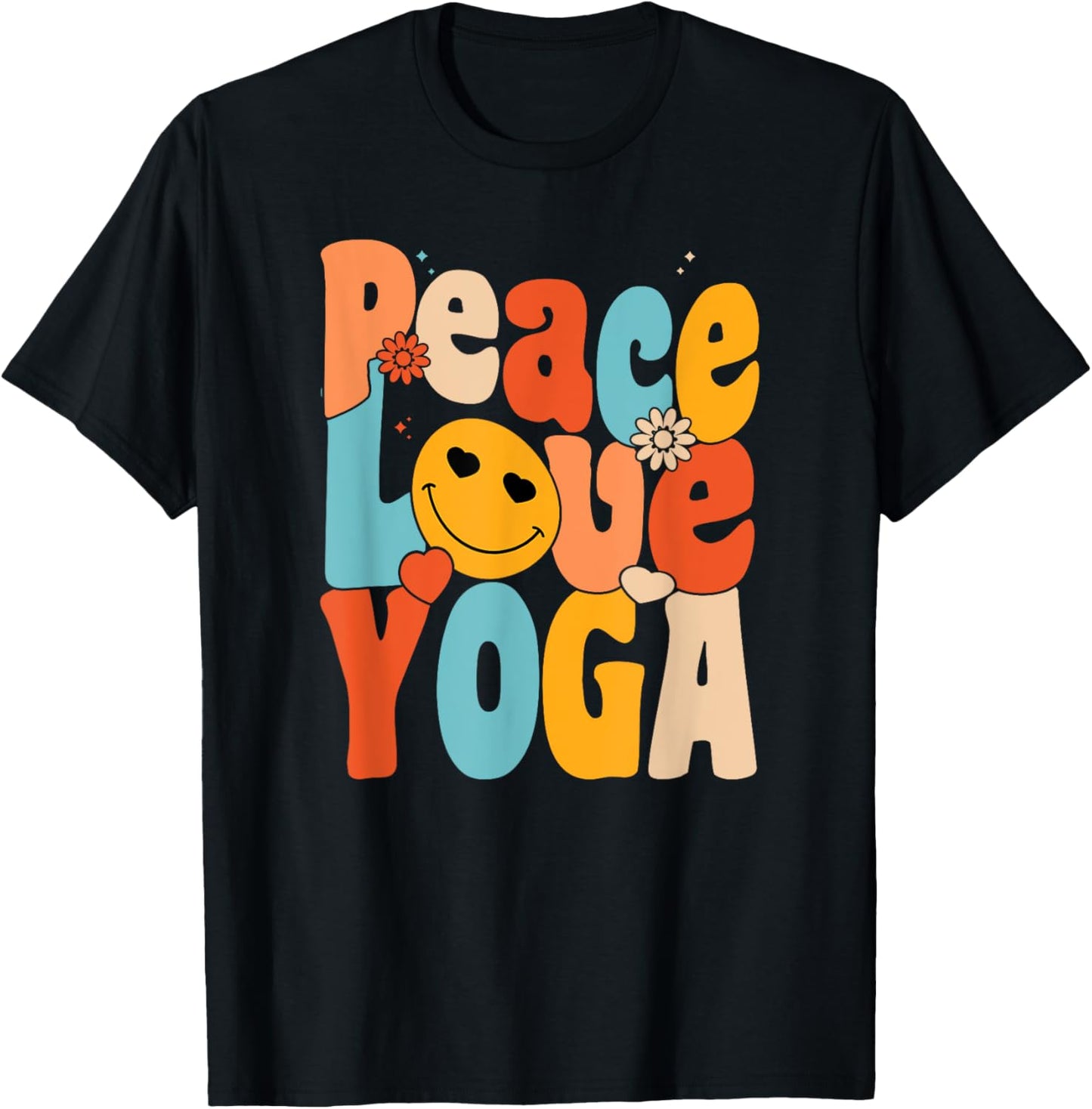 Peace Love Yoga | Retro Yoga Moms | Yoga Grandma T-Shirt - T-Shirt | Black