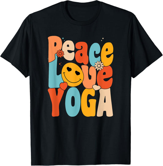 Peace Love Yoga | Retro Yoga Moms | Yoga Grandma T-Shirt - T-Shirt | Black