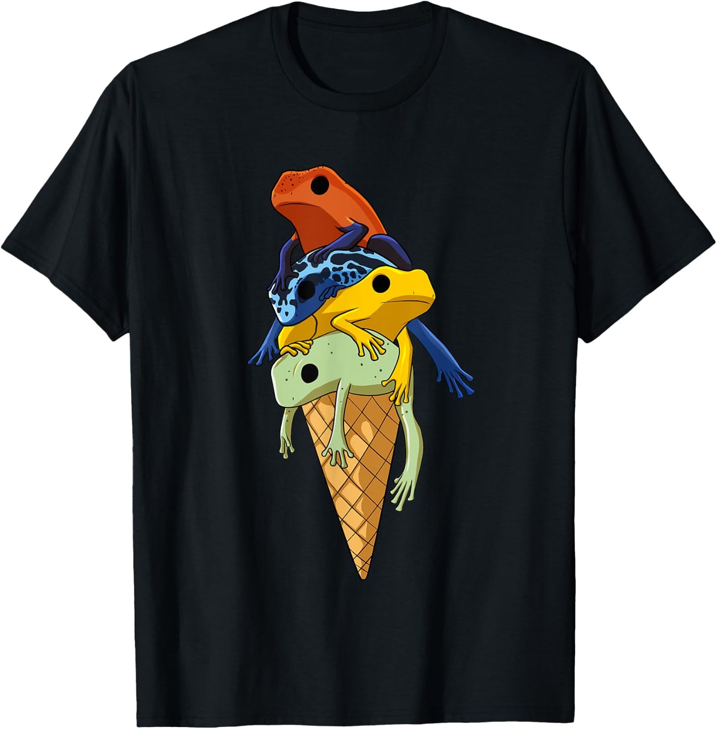 Funny tree climbing frogs, ice cream in a waffle T-Shirt - T-Shirt | Black