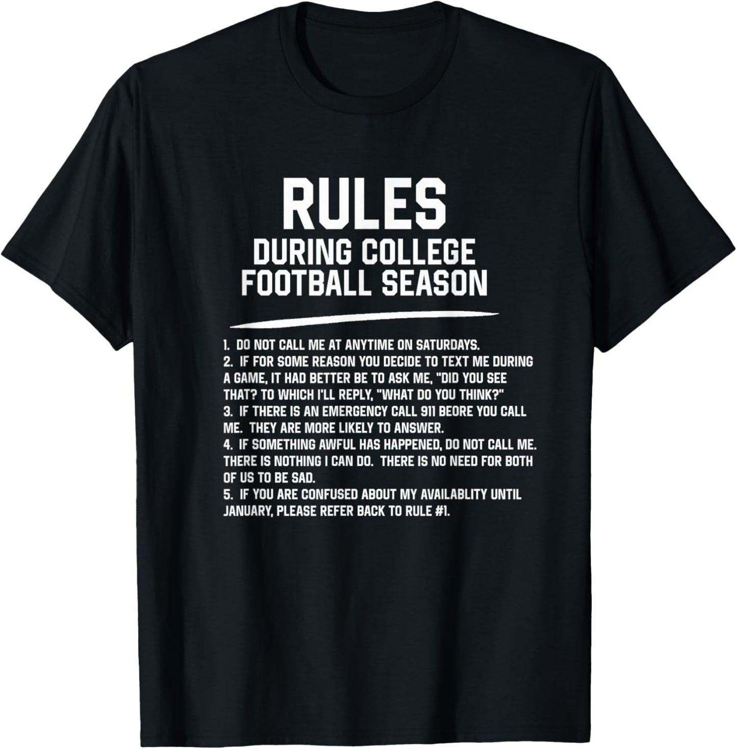 Funny Rules for College Football Season Sarcastic Sports Fan T-Shirt - T-Shirt | Black