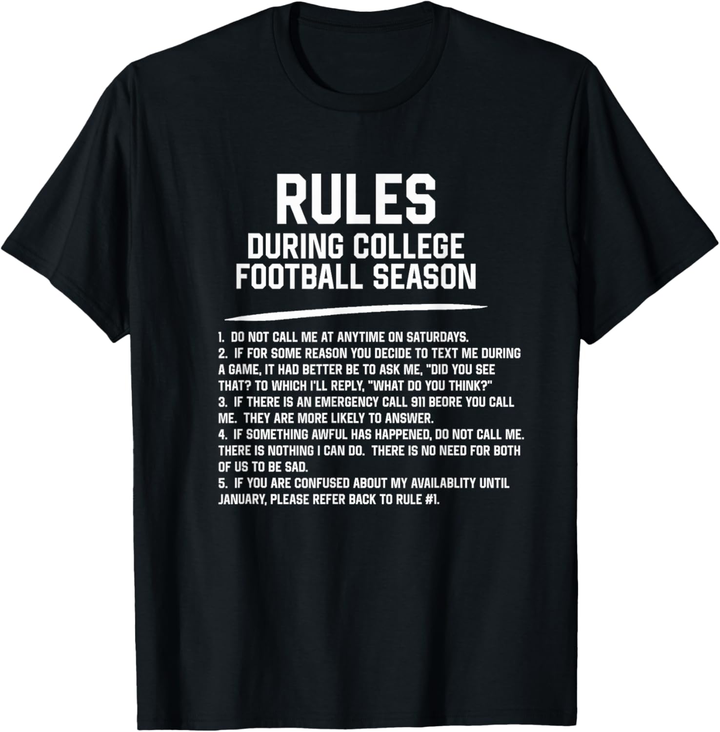 Funny Rules for College Football Season Sarcastic Sports Fan T-Shirt - T-Shirt | Black