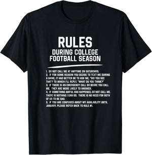 Funny Rules for College Football Season Sarcastic Sports Fan T-Shirt - T-Shirt | Black