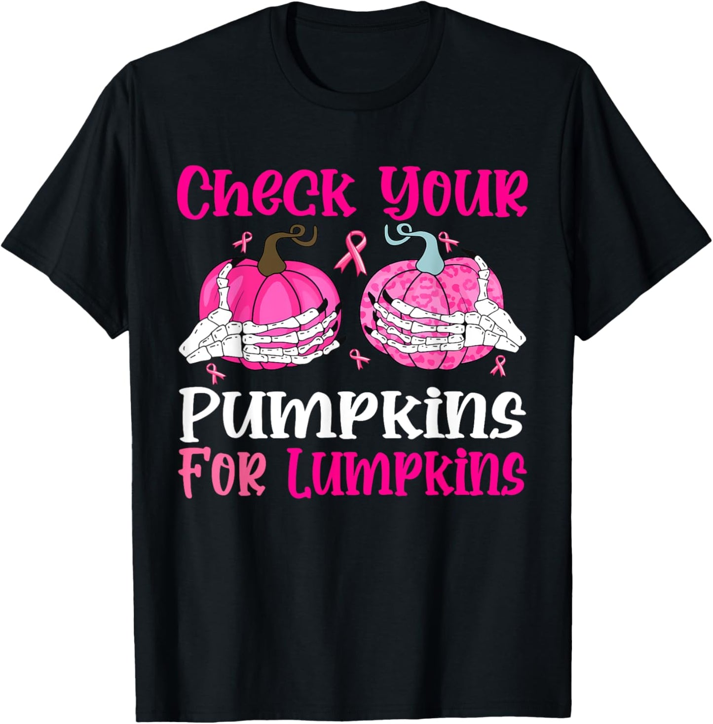 Check Your Pumpkins Breast Cancer Awareness Halloween Women T-Shirt - T-Shirt | Black