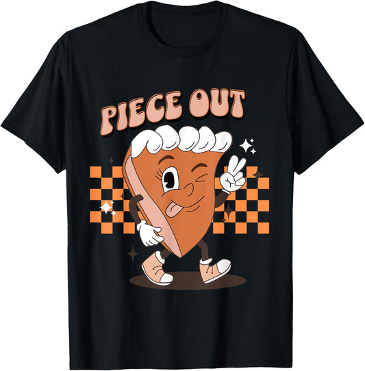 Retro Pumpkin Pie Piece Out Peace Funny Thanksgiving Fall T-Shirt - T-Shirt | Black