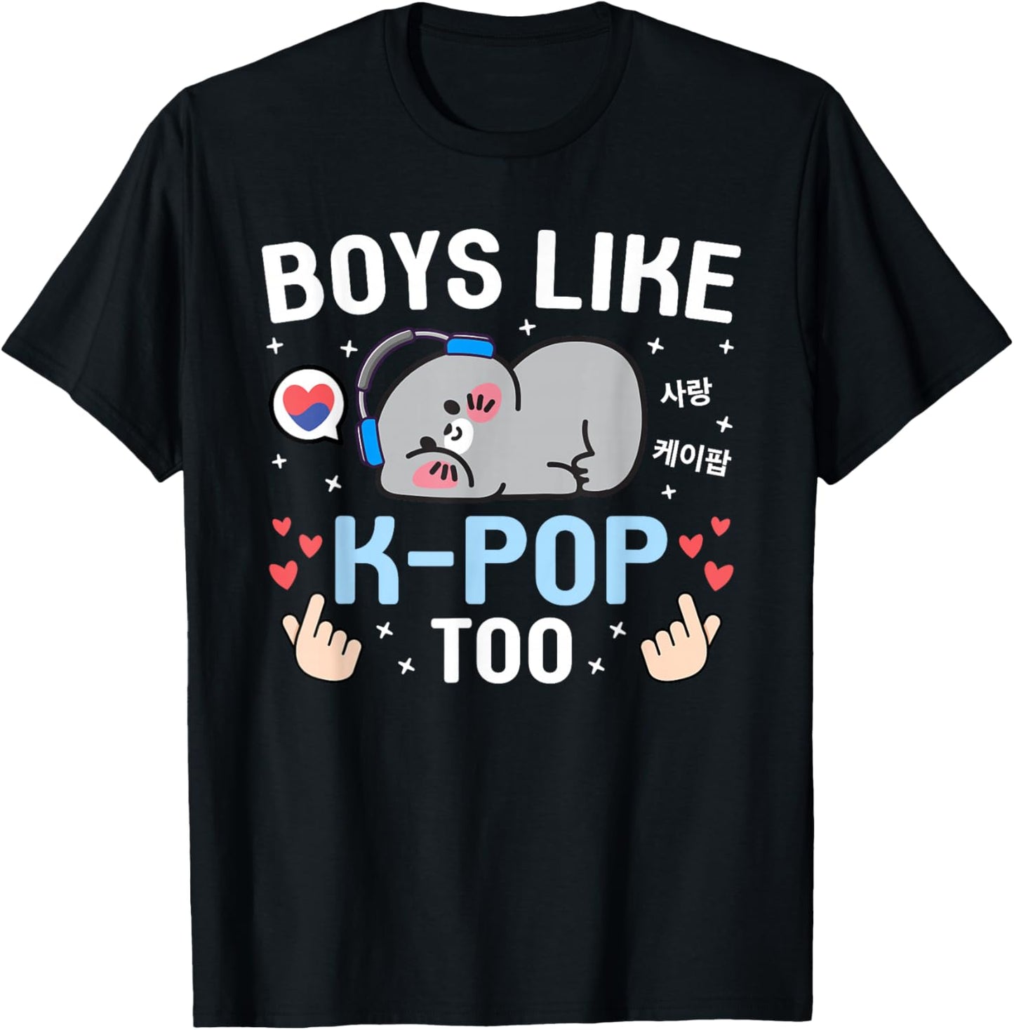 Boys Like K-Pop Too Cute Kawaii Seal Korean Music Kids K-Pop T-Shirt - T-Shirt | Black