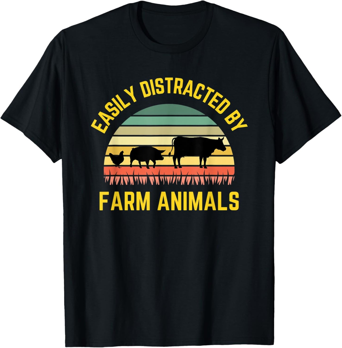 Funny Farmer Easily Distracted By Farm Animals Barnyard Cow T-Shirt - T-Shirt | Black
